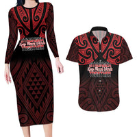 Personalised Keep Maori Wards New Zealand Couples Matching Long Sleeve Bodycon Dress and Hawaiian Shirt Stronger Together Aotearoa Taniko - Polynesian Pride