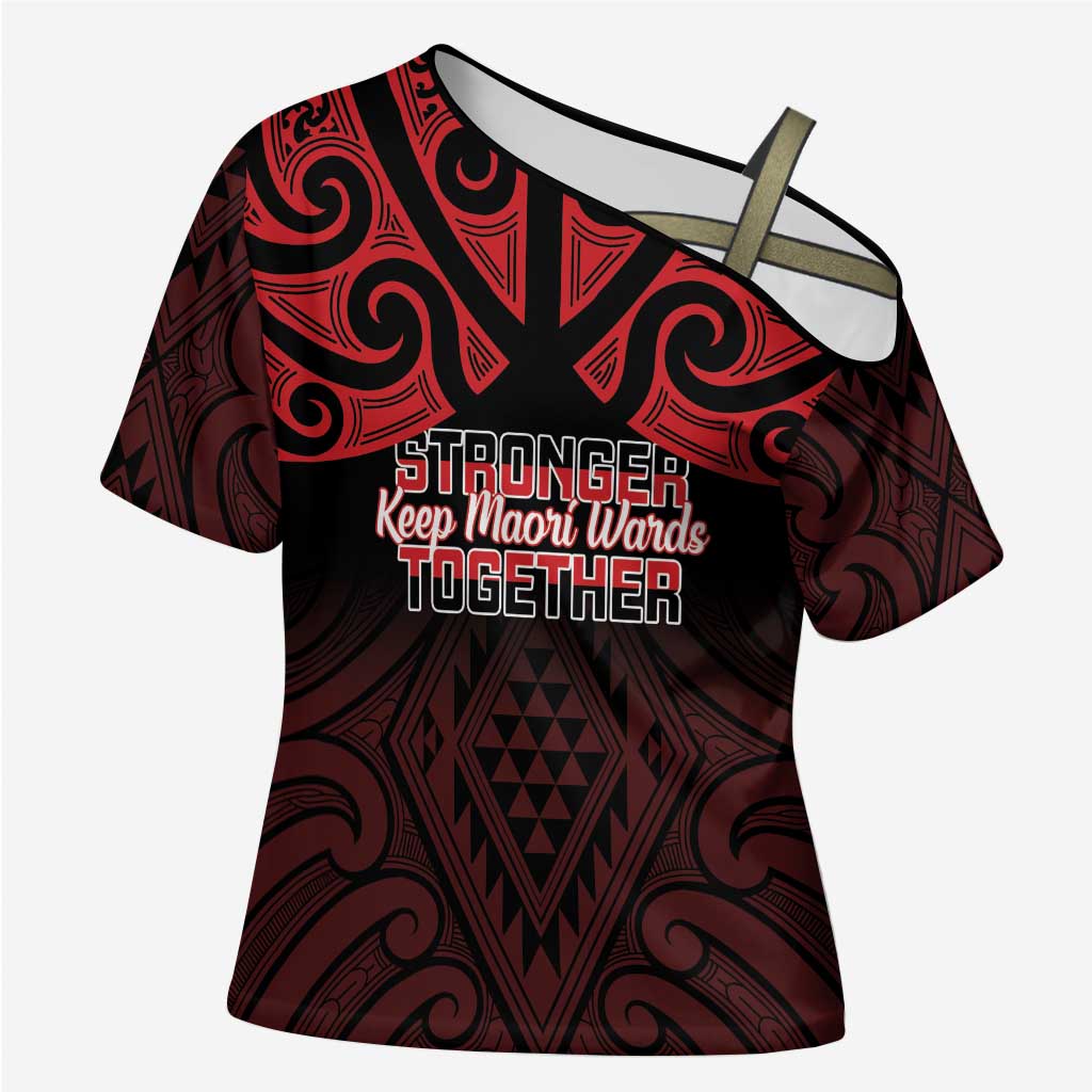 Personalised Keep Maori Wards New Zealand Cross Shoulder Shirt Stronger Together Aotearoa Taniko - Polynesian Pride