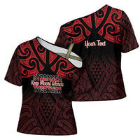 Personalised Keep Maori Wards New Zealand Cross Shoulder Shirt Stronger Together Aotearoa Taniko - Polynesian Pride