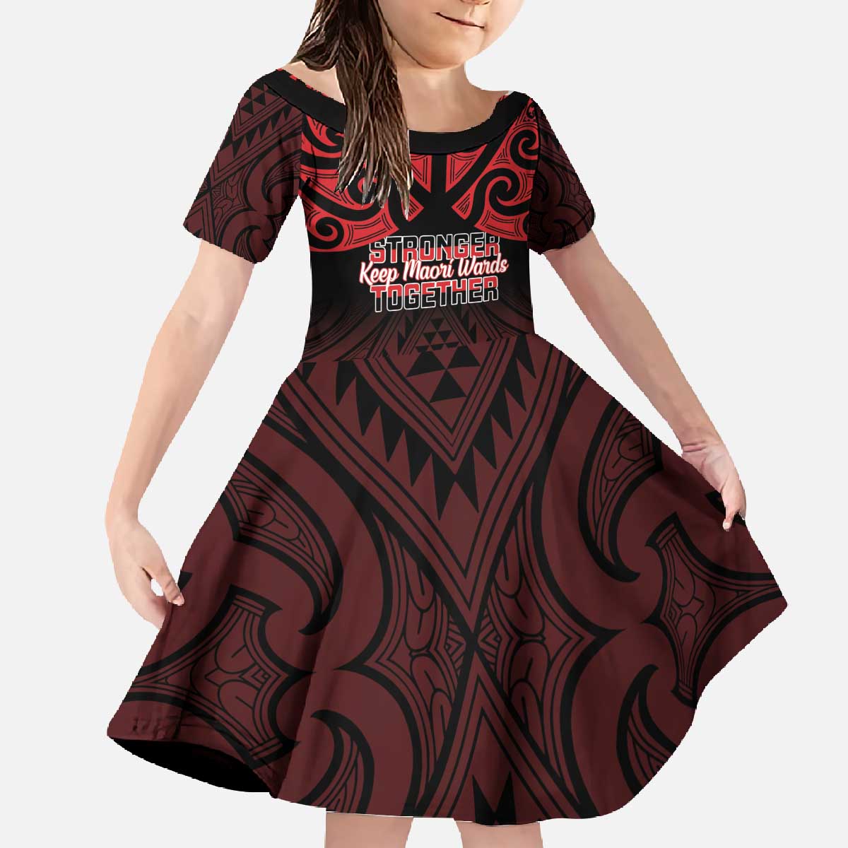 Personalised Keep Maori Wards New Zealand Family Matching Off The Shoulder Long Sleeve Dress and Hawaiian Shirt Stronger Together Aotearoa Taniko - Polynesian Pride