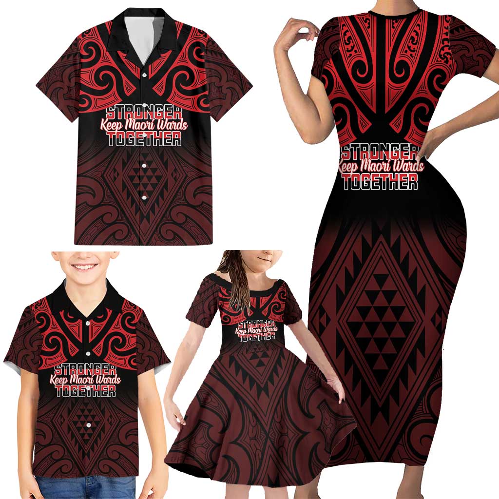 Personalised Keep Maori Wards New Zealand Family Matching Short Sleeve Bodycon Dress and Hawaiian Shirt Stronger Together Aotearoa Taniko - Polynesian Pride