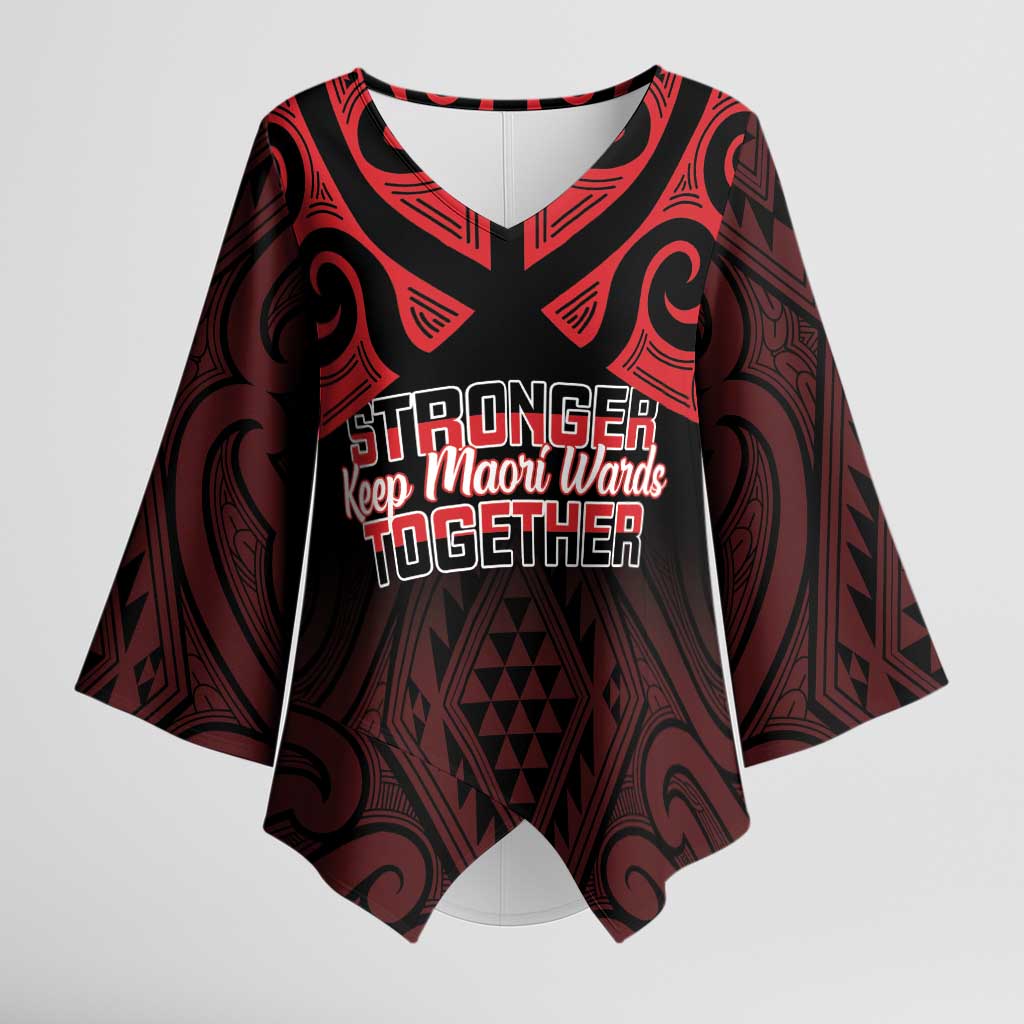 Personalised Keep Maori Wards New Zealand Kimono Sleeve Blouse Stronger Together Aotearoa Taniko LT14 Female Black - Polynesian Pride