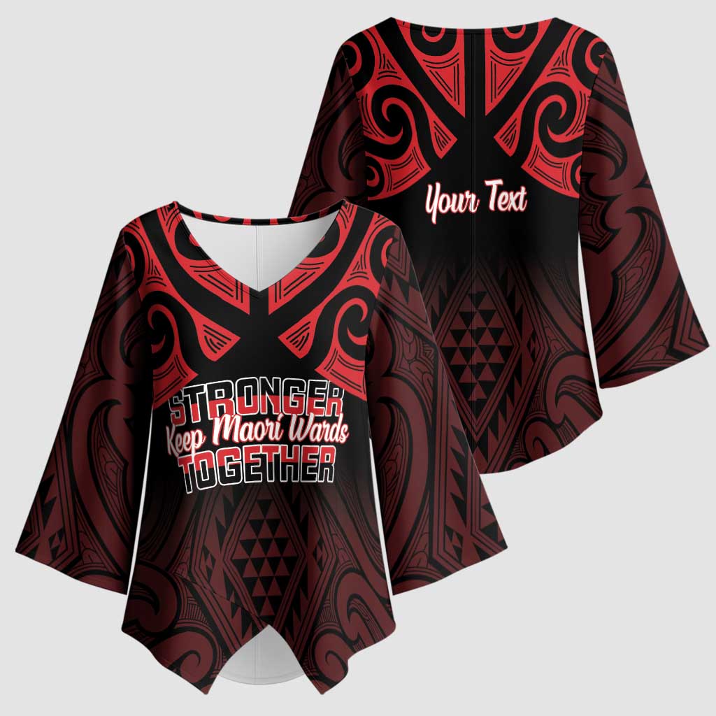 Personalised Keep Maori Wards New Zealand Kimono Sleeve Blouse Stronger Together Aotearoa Taniko LT14 - Polynesian Pride