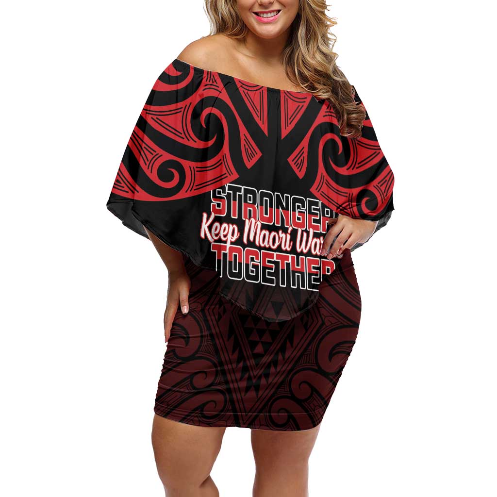Personalised Keep Maori Wards New Zealand Off Shoulder Short Dress Stronger Together Aotearoa Taniko - Polynesian Pride