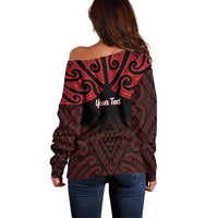 Personalised Keep Maori Wards New Zealand Off Shoulder Sweater Stronger Together Aotearoa Taniko LT14 - Polynesian Pride