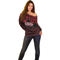 Personalised Keep Maori Wards New Zealand Off Shoulder Sweater Stronger Together Aotearoa Taniko LT14 - Polynesian Pride