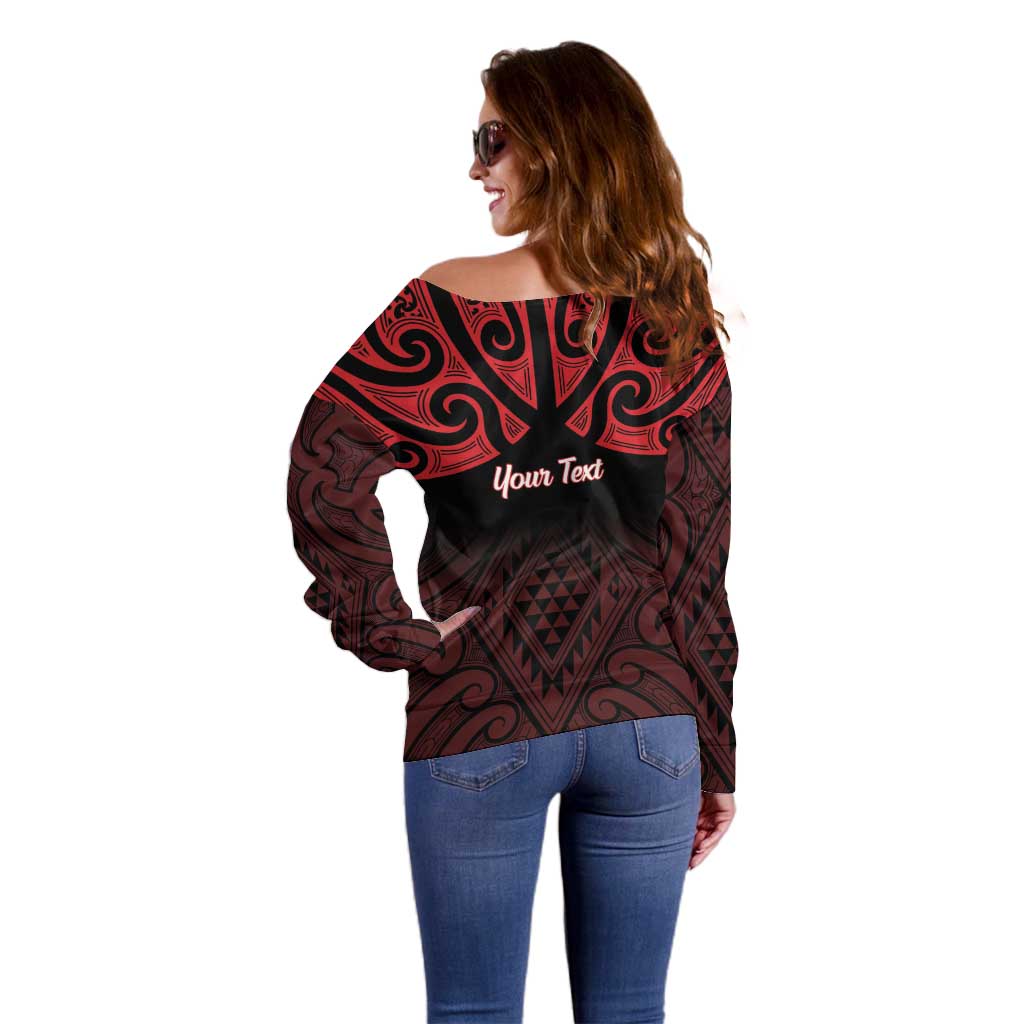 Personalised Keep Maori Wards New Zealand Off Shoulder Sweater Stronger Together Aotearoa Taniko LT14 - Polynesian Pride