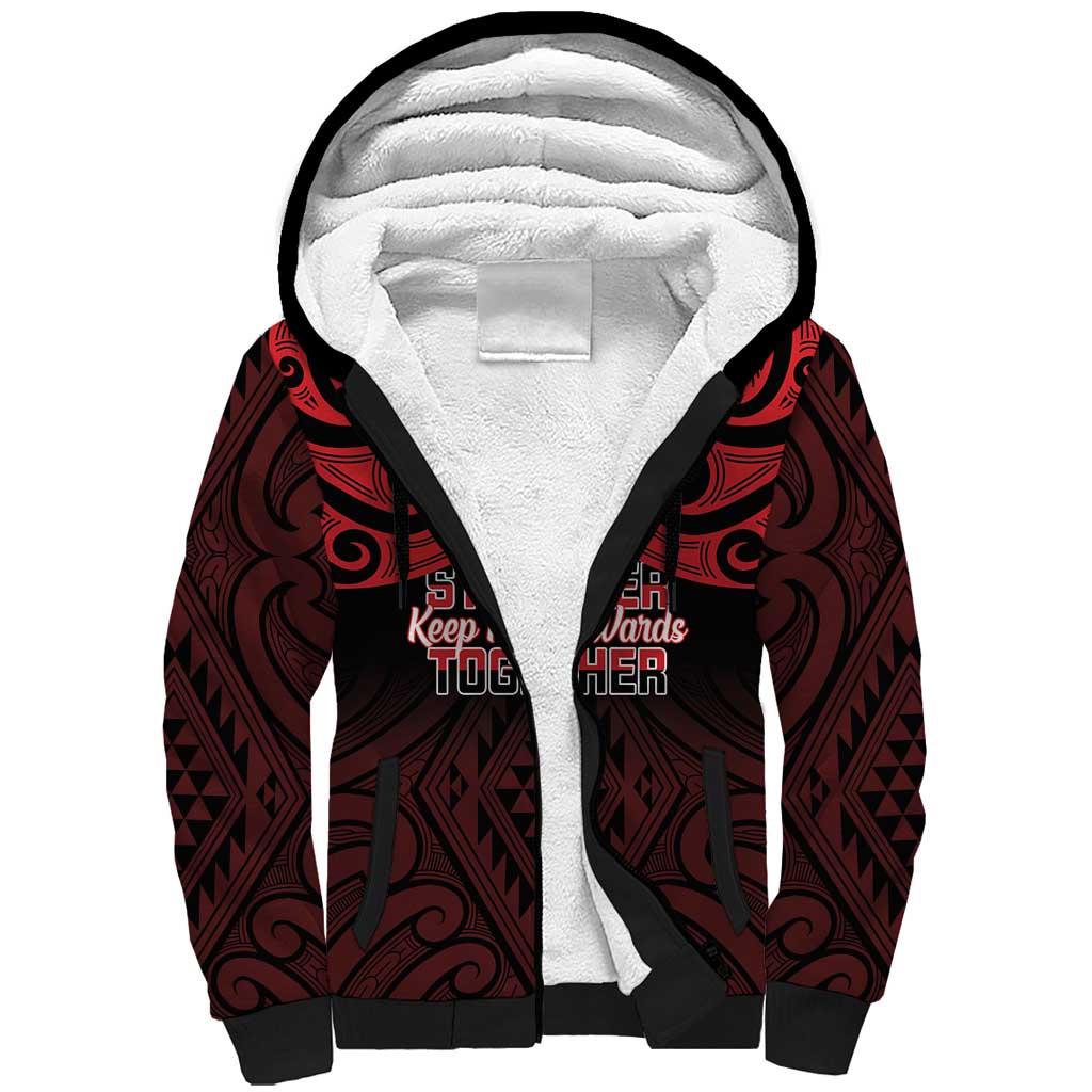Personalised Keep Maori Wards New Zealand Sherpa Hoodie Stronger Together Aotearoa Taniko LT14 Unisex Black - Polynesian Pride