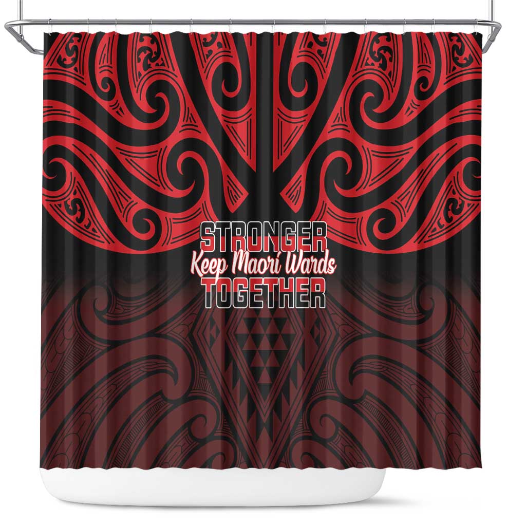 Keep Maori Wards New Zealand Shower Curtain Stronger Together Aotearoa Taniko LT14 Black - Polynesian Pride