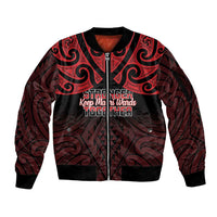 Personalised Keep Maori Wards New Zealand Sleeve Zip Bomber Jacket Stronger Together Aotearoa Taniko LT14 Unisex Black - Polynesian Pride