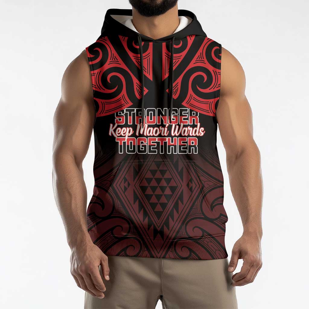 Personalised Keep Maori Wards New Zealand Sleeveless Hoodie Stronger Together Aotearoa Taniko - Polynesian Pride