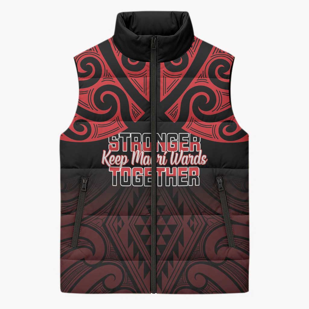 Personalised Keep Maori Wards New Zealand Sleeveless Puffer Jacket Stronger Together Aotearoa Taniko - Polynesian Pride