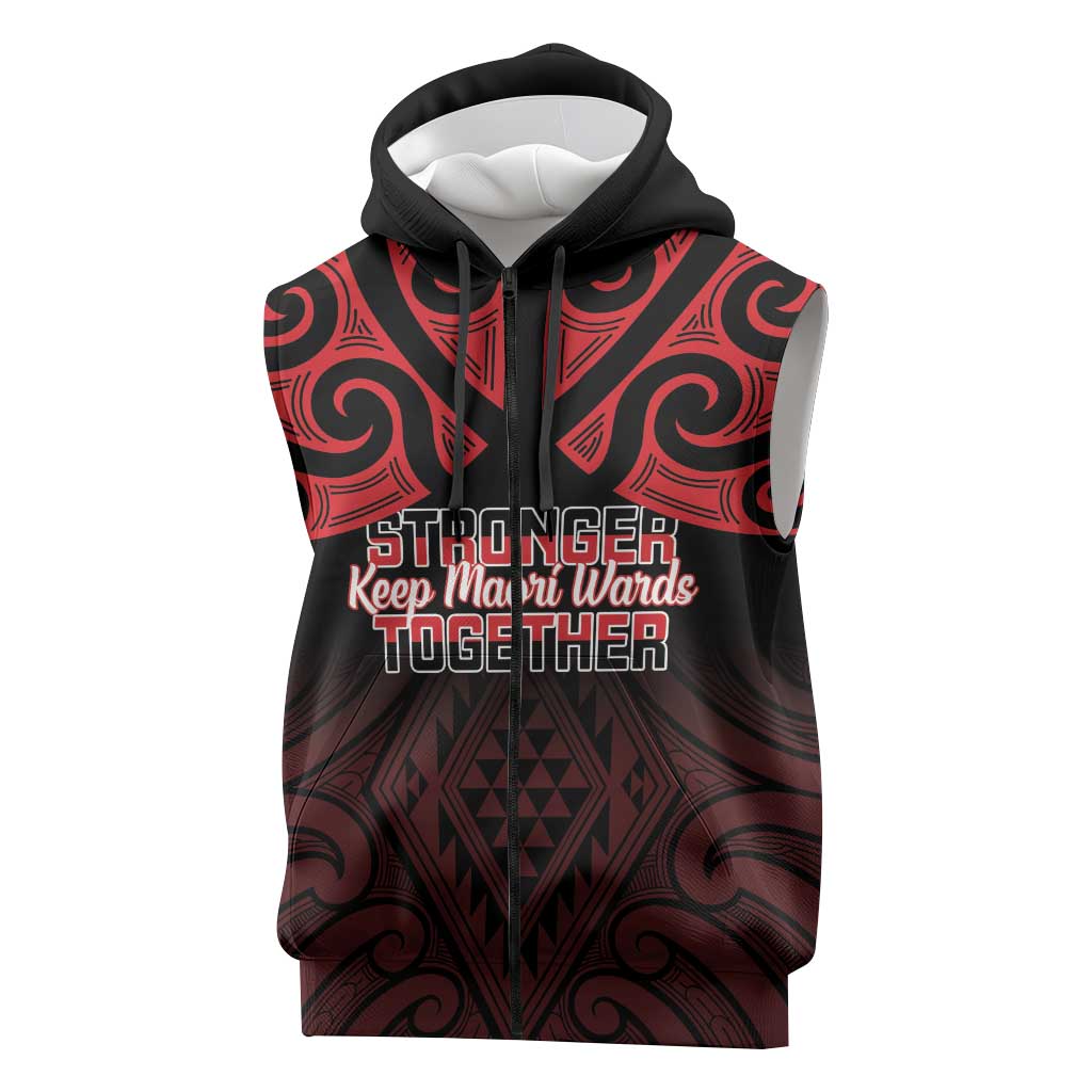 Personalised Keep Maori Wards New Zealand Sleeveless Zip Hoodie Stronger Together Aotearoa Taniko LT14 Black - Polynesian Pride