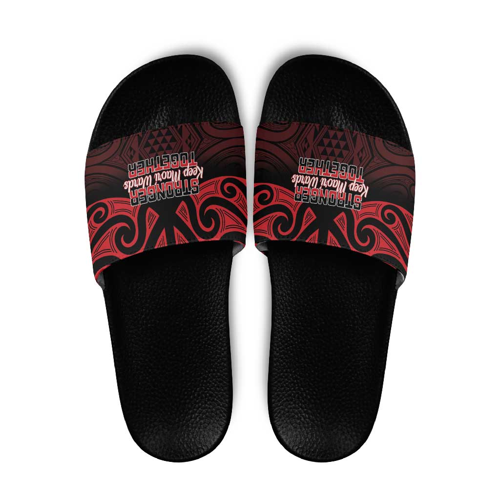 Keep Maori Wards New Zealand Slide Sandals Stronger Together Aotearoa Taniko LT14 Black - Polynesian Pride