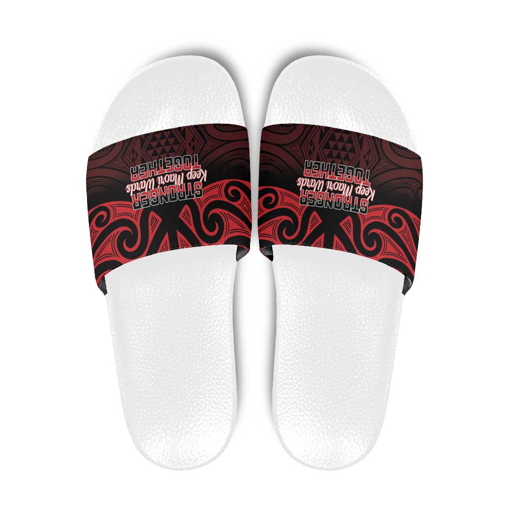 Keep Maori Wards New Zealand Slide Sandals Stronger Together Aotearoa Taniko LT14 Black - Polynesian Pride