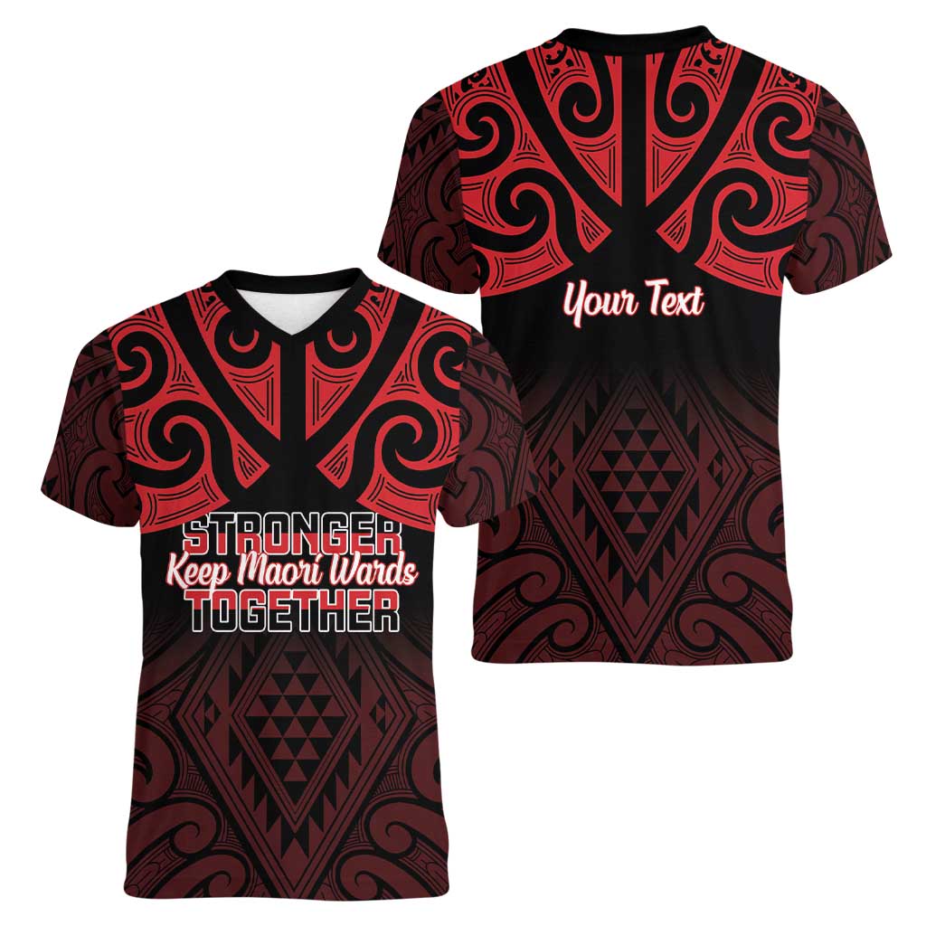 Personalised Keep Maori Wards New Zealand Women V-Neck T-Shirt Stronger Together Aotearoa Taniko - Polynesian Pride