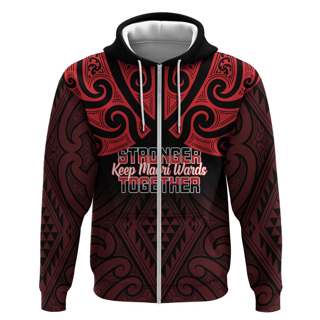 Personalised Keep Maori Wards New Zealand Zip Hoodie Stronger Together Aotearoa Taniko LT14 Zip Hoodie Black - Polynesian Pride