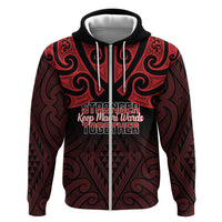 Personalised Keep Maori Wards New Zealand Zip Hoodie Stronger Together Aotearoa Taniko LT14 Zip Hoodie Black - Polynesian Pride