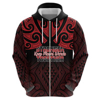 Personalised Keep Maori Wards New Zealand Zip Hoodie Stronger Together Aotearoa Taniko LT14 - Polynesian Pride