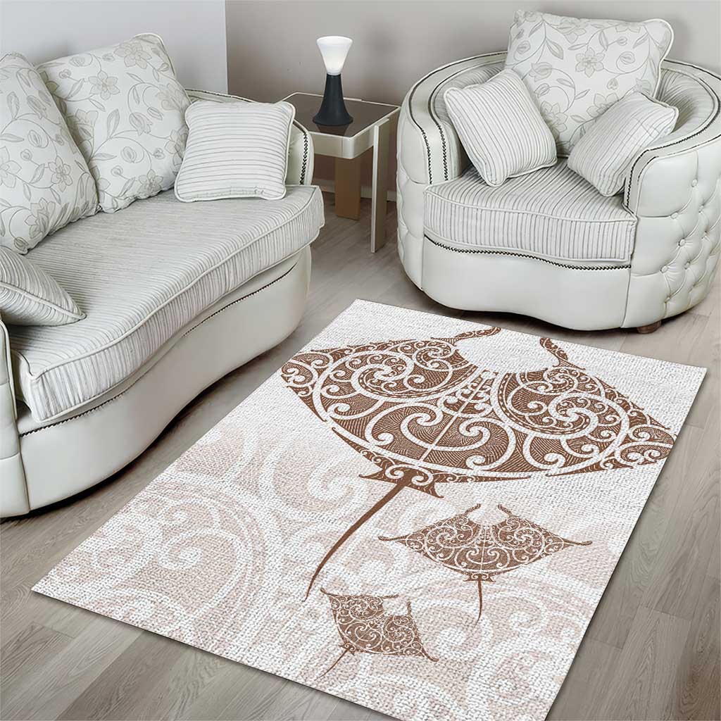 New Zealand Manta Ray Tattoo Area Rug Aotearoa Maori Haehae Beige - Polynesian Pride