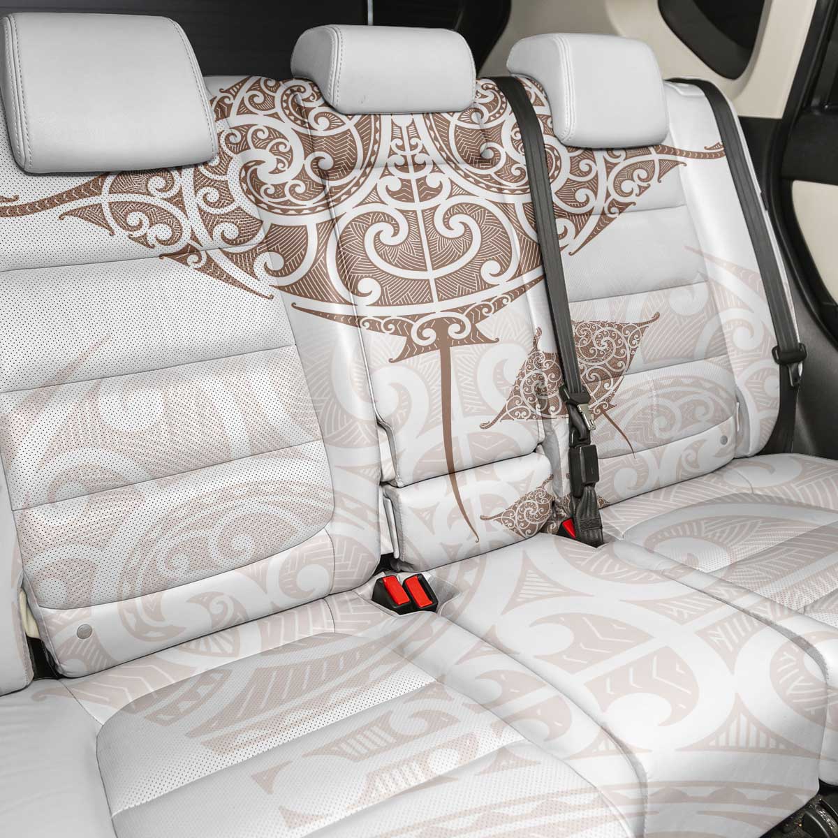 New Zealand Manta Ray Tattoo Back Car Seat Cover Aotearoa Maori Haehae Beige - Polynesian Pride