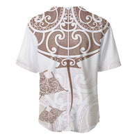 New Zealand Manta Ray Tattoo Baseball Jersey Aotearoa Maori Haehae Beige LT14 - Polynesian Pride