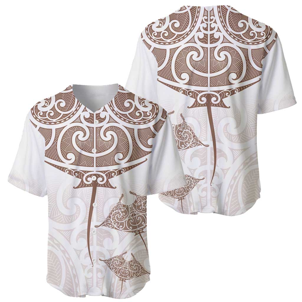 New Zealand Manta Ray Tattoo Baseball Jersey Aotearoa Maori Haehae Beige LT14 - Polynesian Pride