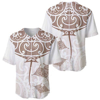 New Zealand Manta Ray Tattoo Baseball Jersey Aotearoa Maori Haehae Beige LT14 - Polynesian Pride