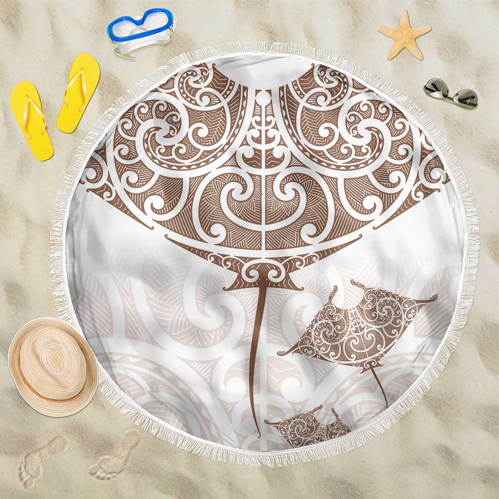 New Zealand Manta Ray Tattoo Beach Blanket Aotearoa Maori Haehae Beige - Polynesian Pride