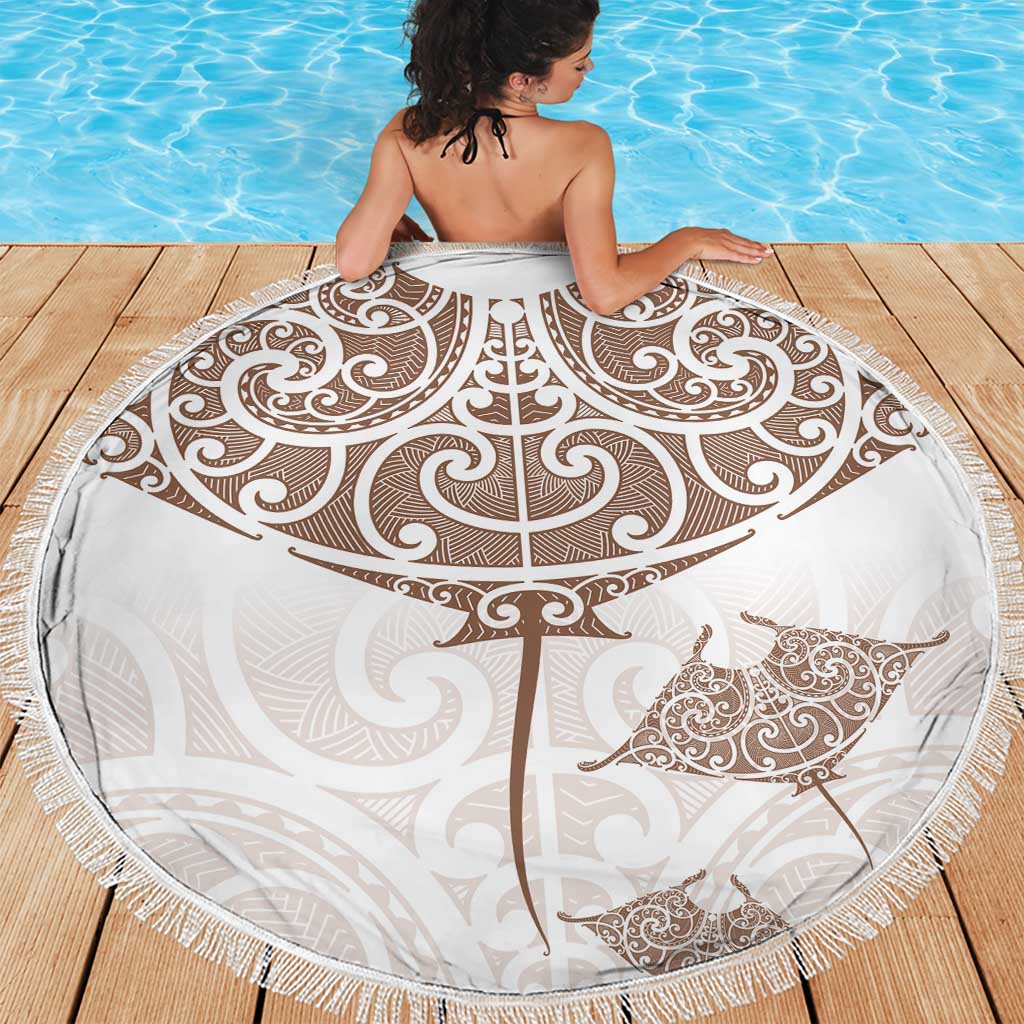 New Zealand Manta Ray Tattoo Beach Blanket Aotearoa Maori Haehae Beige LT14 - Polynesian Pride