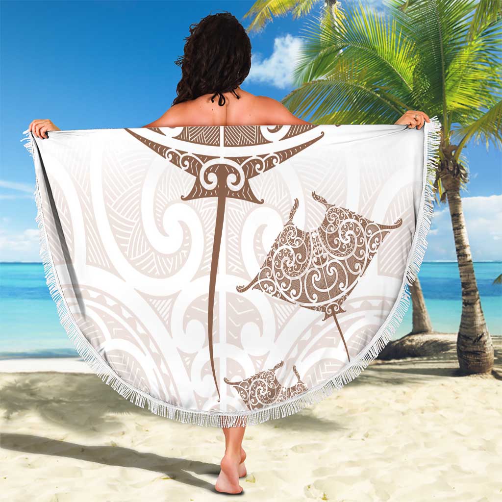 New Zealand Manta Ray Tattoo Beach Blanket Aotearoa Maori Haehae Beige LT14 - Polynesian Pride