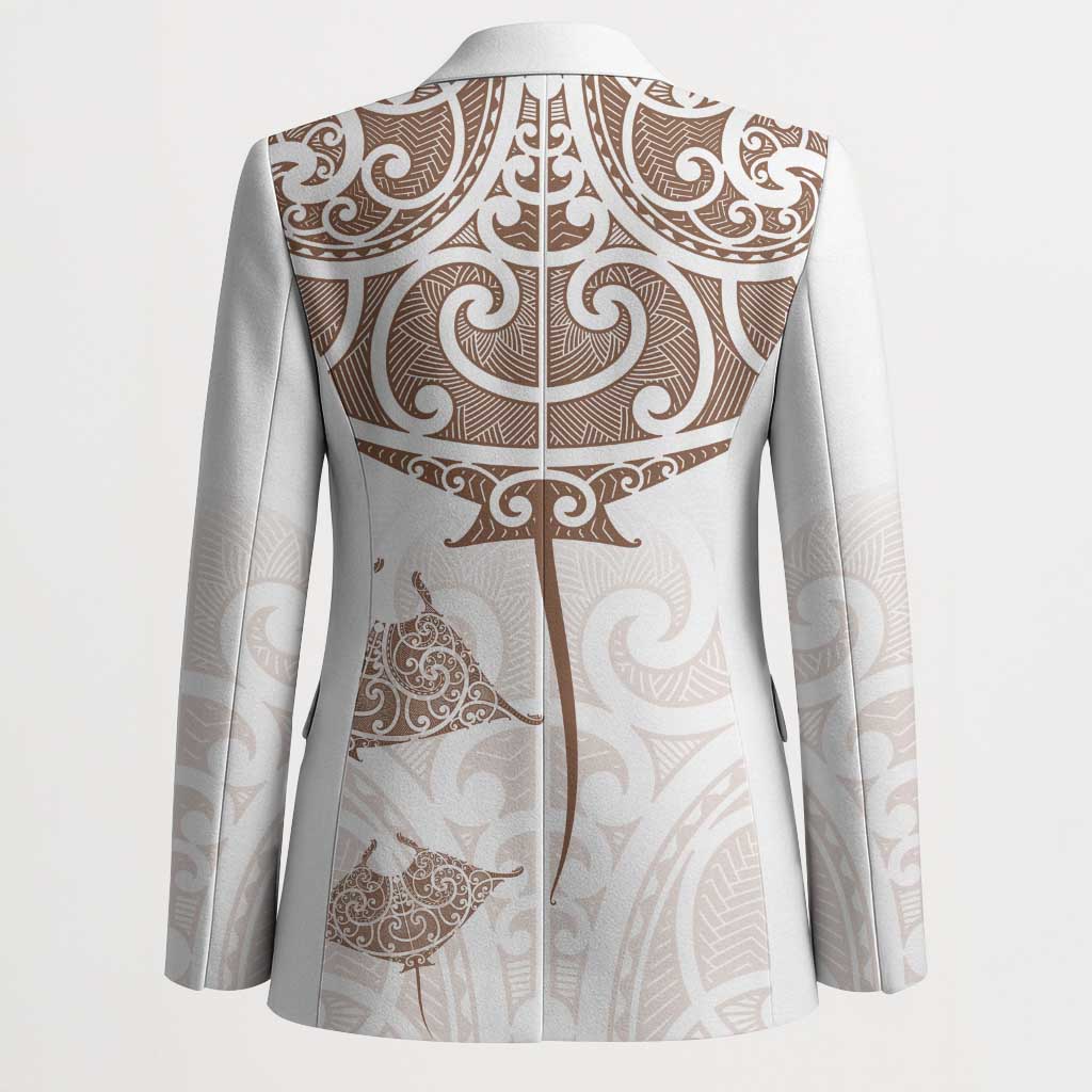 New Zealand Manta Ray Tattoo Blazer Aotearoa Maori Haehae Beige LT14 - Polynesian Pride