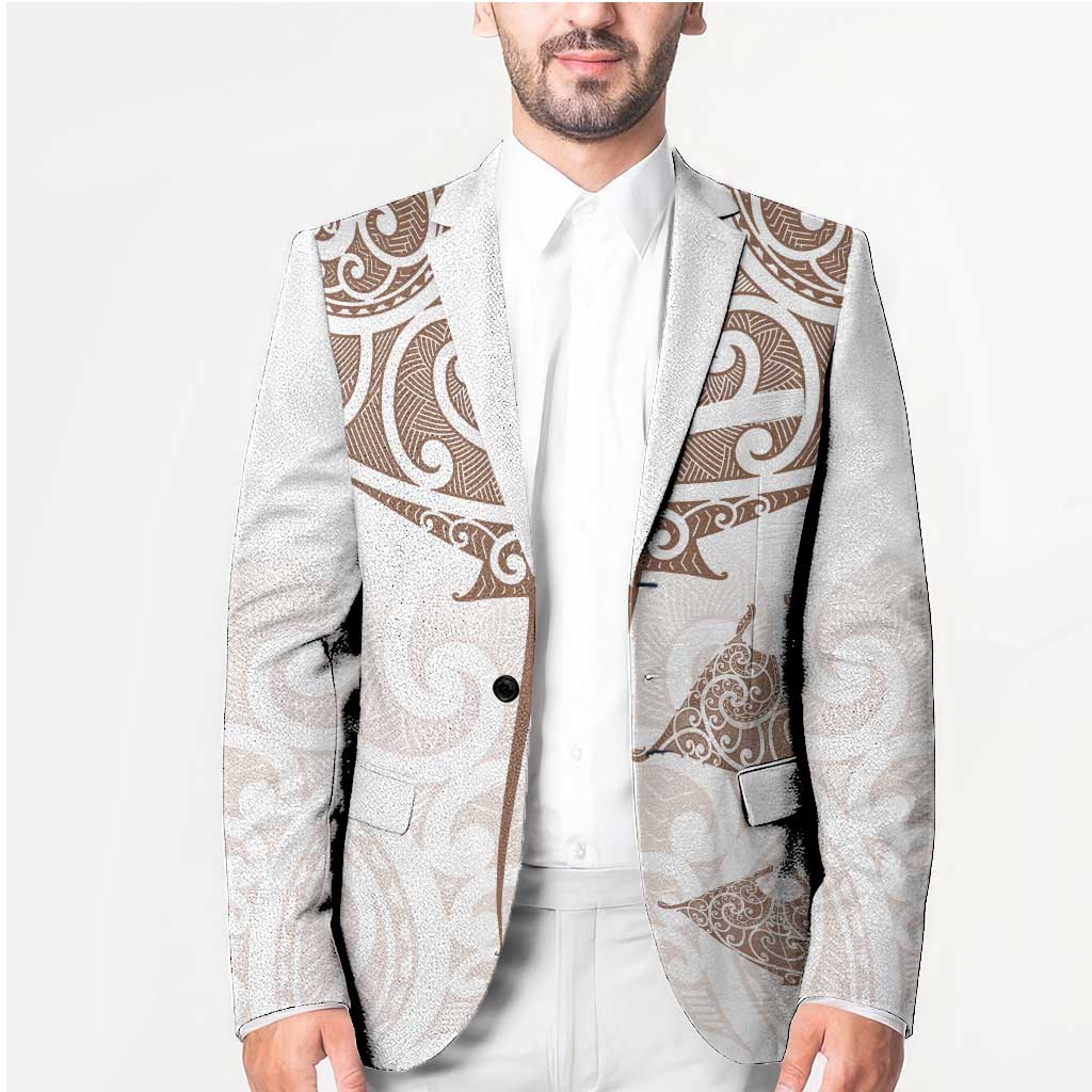 New Zealand Manta Ray Tattoo Blazer Aotearoa Maori Haehae Beige LT14 - Polynesian Pride