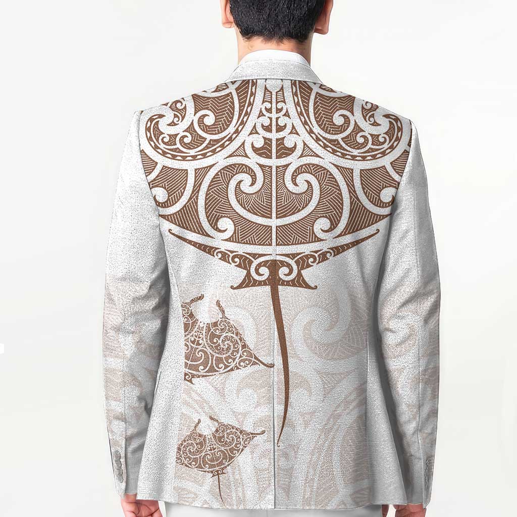 New Zealand Manta Ray Tattoo Blazer Aotearoa Maori Haehae Beige LT14 - Polynesian Pride