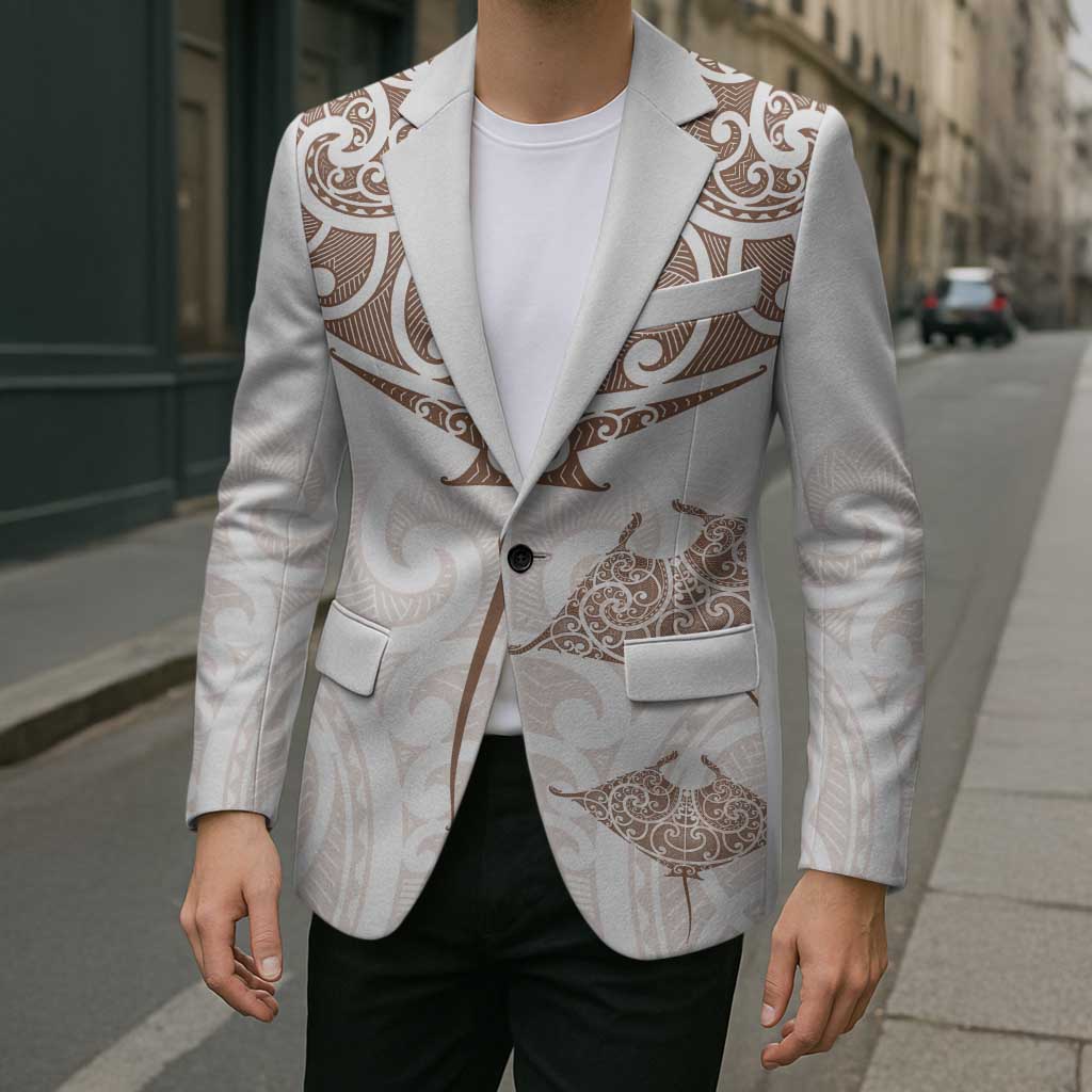 New Zealand Manta Ray Tattoo Blazer Aotearoa Maori Haehae Beige LT14 - Polynesian Pride