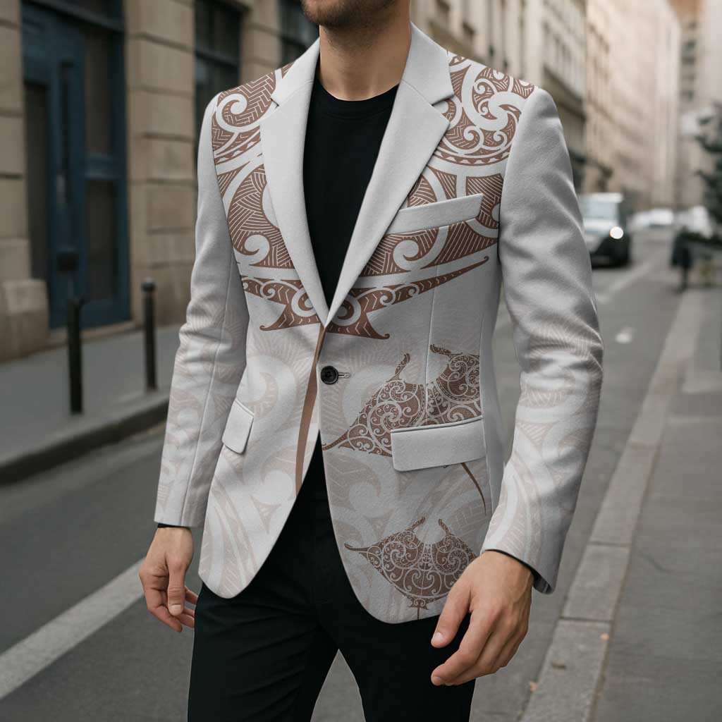New Zealand Manta Ray Tattoo Blazer Aotearoa Maori Haehae Beige LT14 - Polynesian Pride