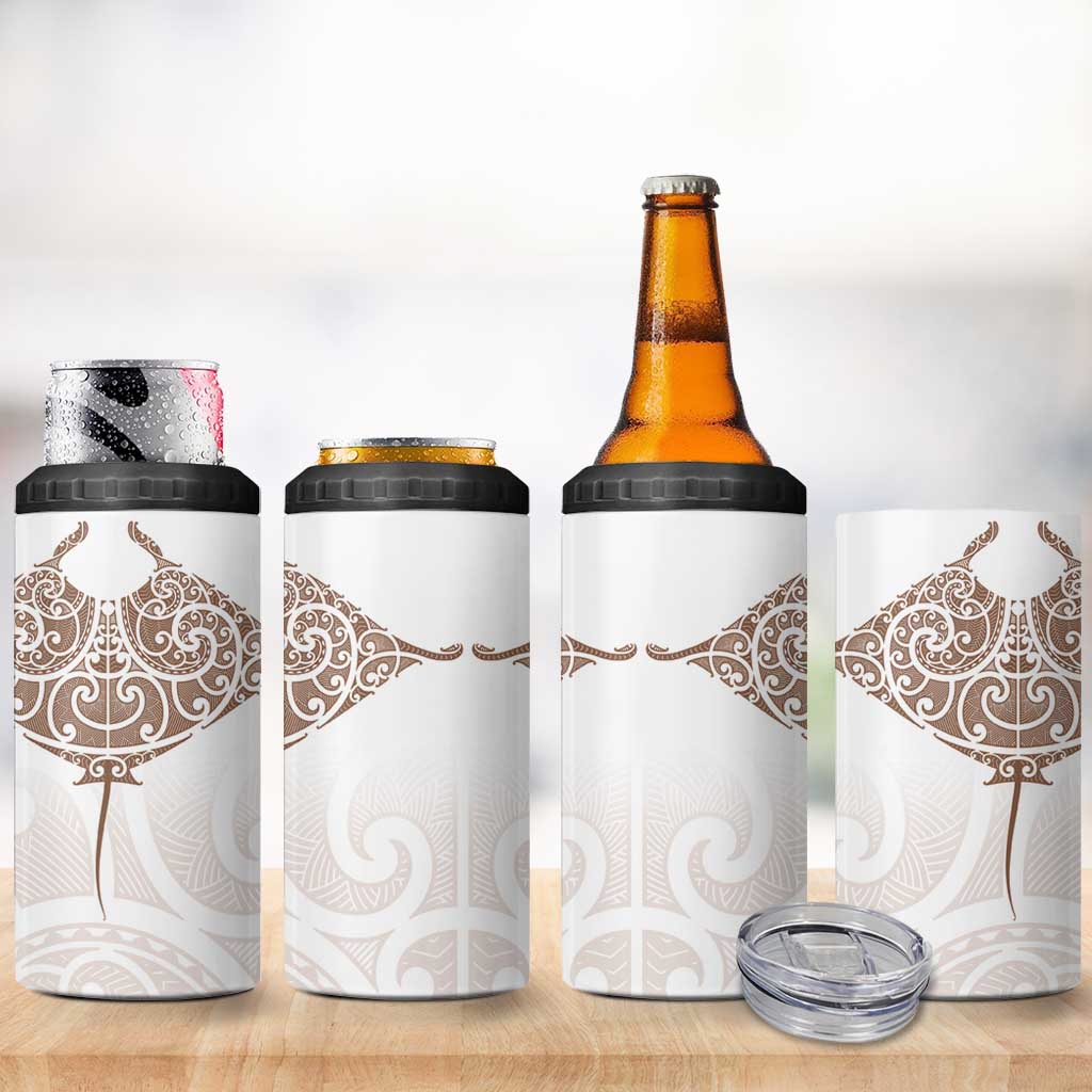 New Zealand Manta Ray Tattoo 4 in 1 Can Cooler Tumbler Aotearoa Maori Haehae Beige - Polynesian Pride