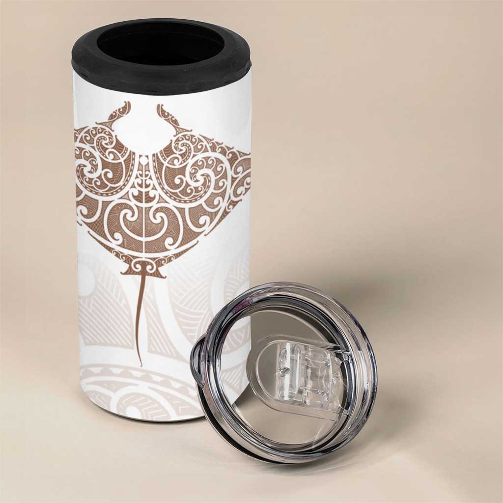 New Zealand Manta Ray Tattoo 4 in 1 Can Cooler Tumbler Aotearoa Maori Haehae Beige - Polynesian Pride