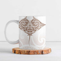 New Zealand Manta Ray Tattoo Ceramic Mug Aotearoa Maori Haehae Beige - Polynesian Pride