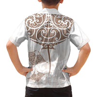 New Zealand Manta Ray Tattoo Family Matching Long Sleeve Bodycon Dress and Hawaiian Shirt Aotearoa Maori Haehae Beige - Polynesian Pride