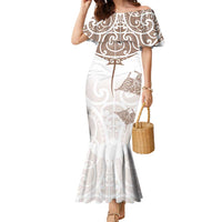 New Zealand Manta Ray Tattoo Family Matching Mermaid Dress and Hawaiian Shirt Aotearoa Maori Haehae Beige - Polynesian Pride