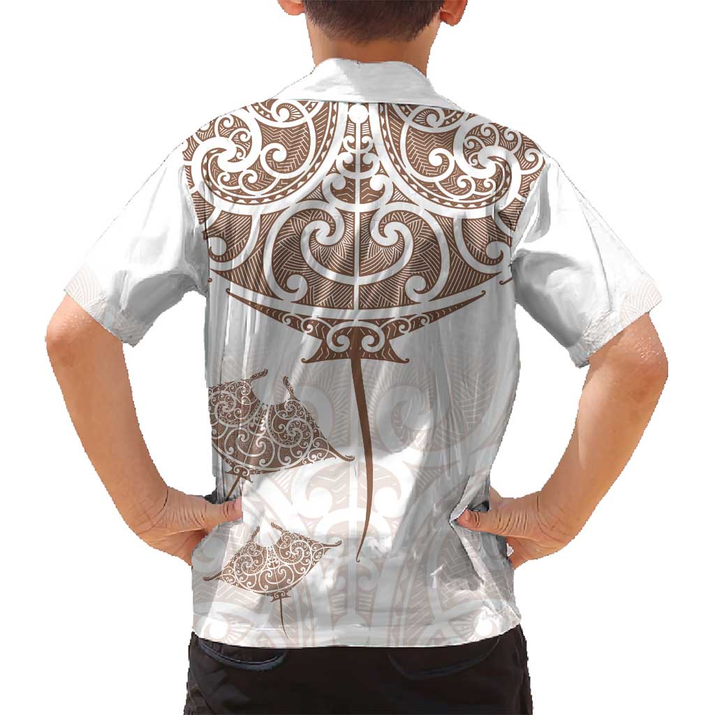 New Zealand Manta Ray Tattoo Family Matching Puletasi and Hawaiian Shirt Aotearoa Maori Haehae Beige - Polynesian Pride