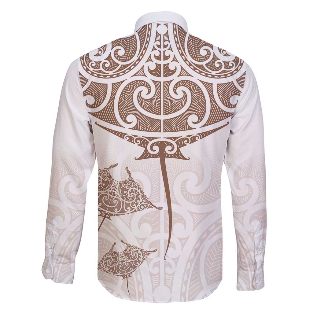 New Zealand Manta Ray Tattoo Family Matching Puletasi and Hawaiian Shirt Aotearoa Maori Haehae Beige - Polynesian Pride