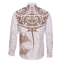 New Zealand Manta Ray Tattoo Family Matching Summer Maxi Dress and Hawaiian Shirt Aotearoa Maori Haehae Beige - Polynesian Pride