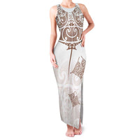 New Zealand Manta Ray Tattoo Family Matching Tank Maxi Dress and Hawaiian Shirt Aotearoa Maori Haehae Beige - Polynesian Pride