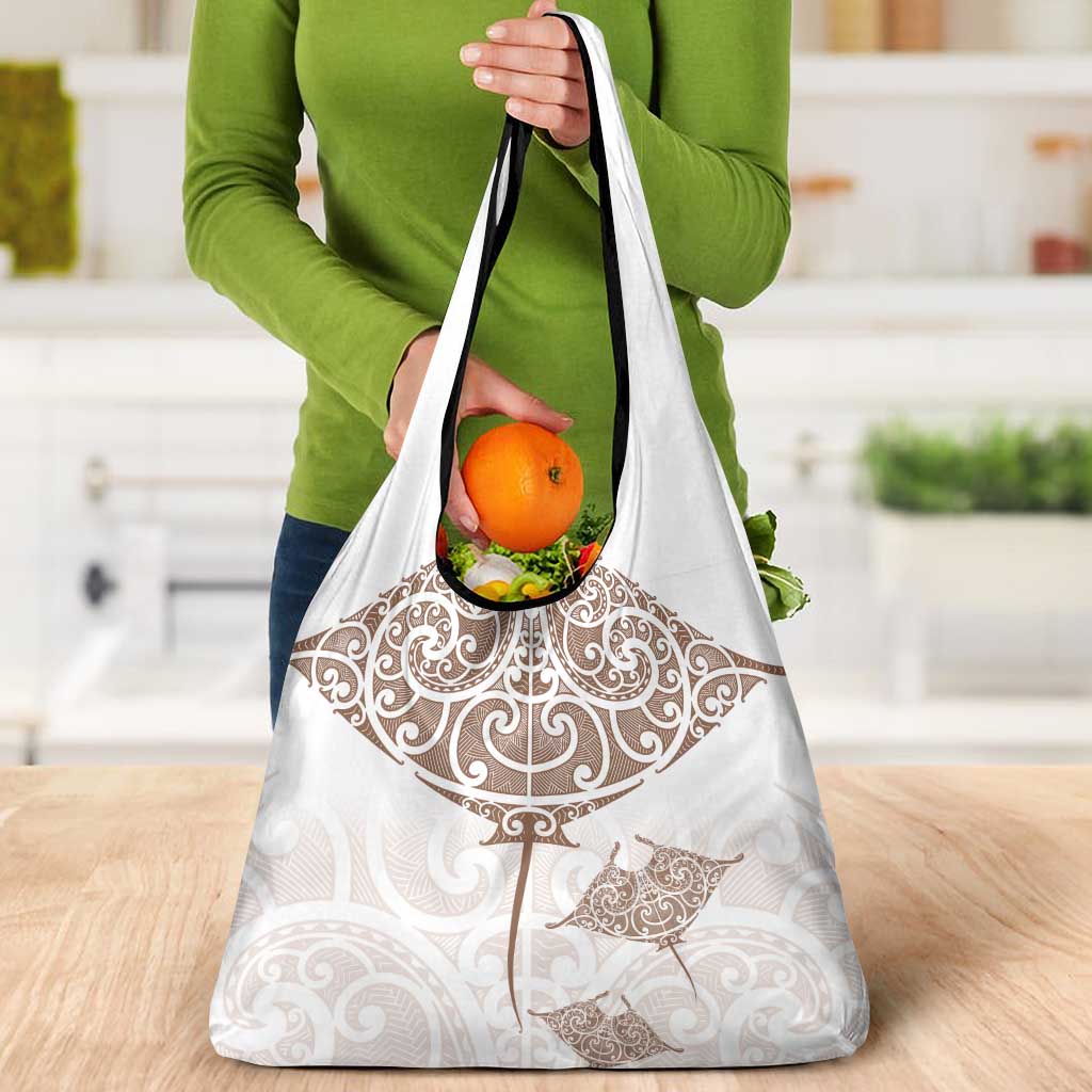 New Zealand Manta Ray Tattoo Grocery Bag Aotearoa Maori Haehae Beige - Polynesian Pride