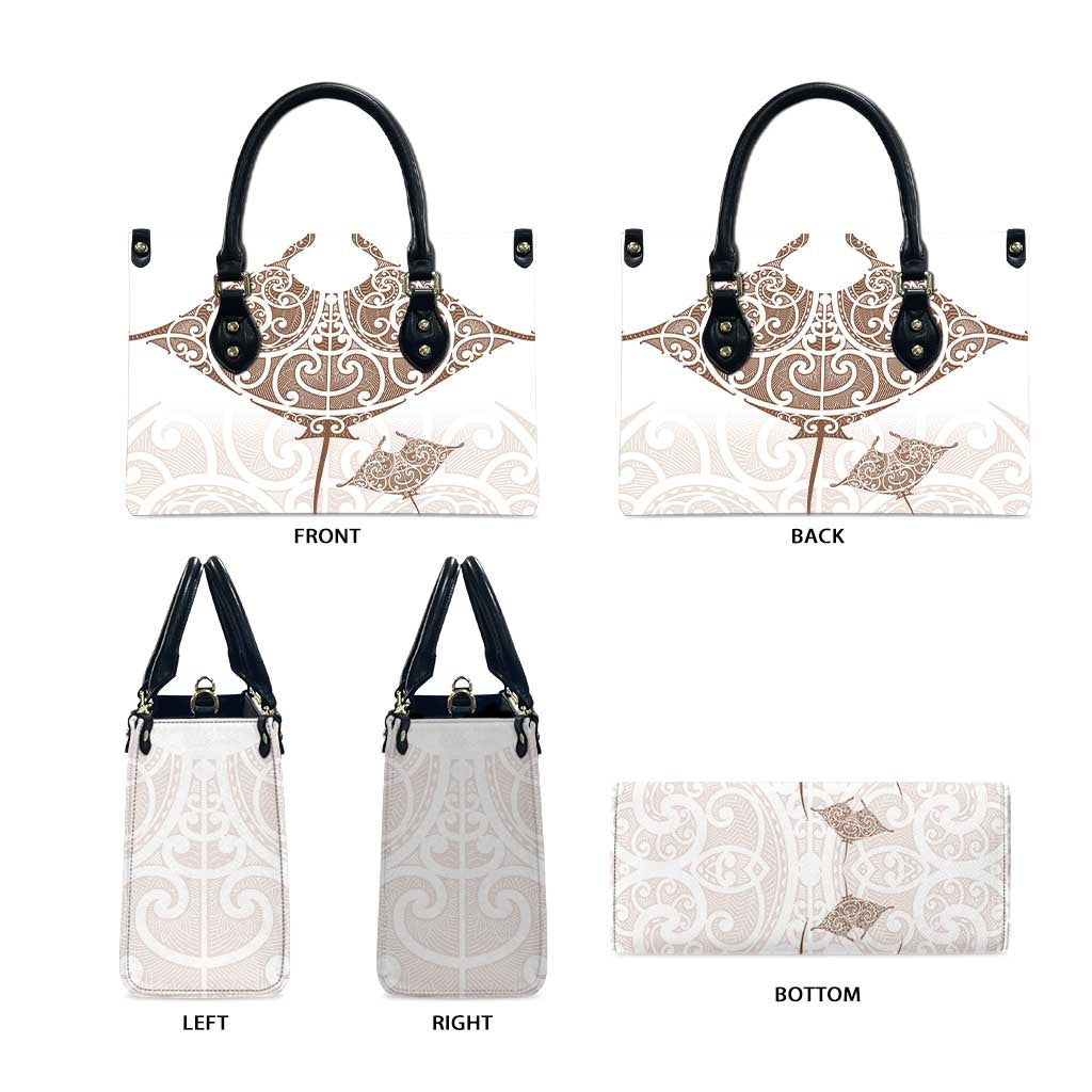New Zealand Manta Ray Tattoo Leather Bag Aotearoa Maori Haehae Beige - Polynesian Pride