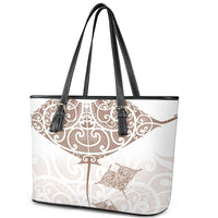 New Zealand Manta Ray Tattoo Leather Tote Bag Aotearoa Maori Haehae Beige - Polynesian Pride