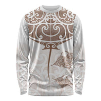 New Zealand Manta Ray Tattoo Long Sleeve Shirt Aotearoa Maori Haehae Beige - Polynesian Pride
