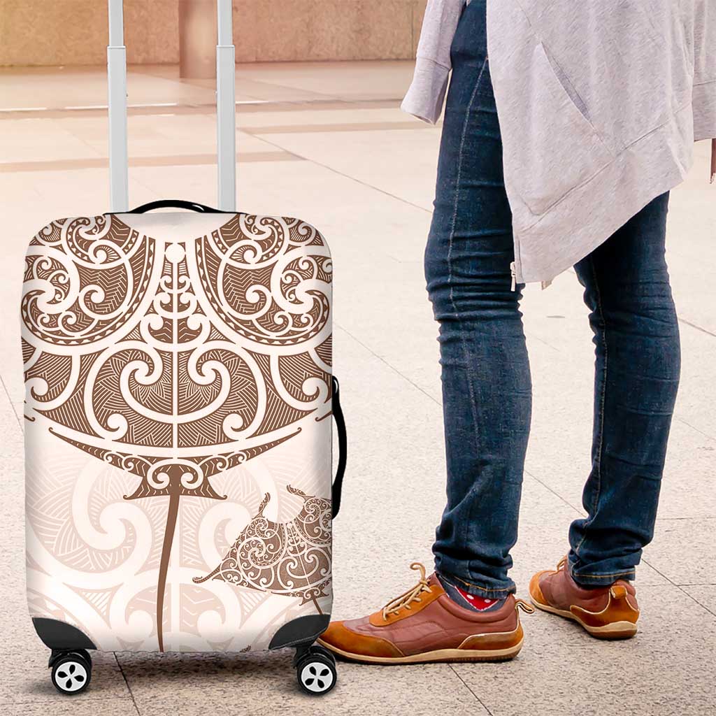 New Zealand Manta Ray Tattoo Luggage Cover Aotearoa Maori Haehae Beige - Polynesian Pride